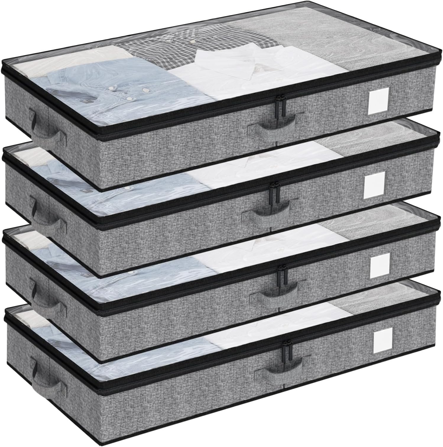Fixwal Under Bed Storage Containers 4 Pack, Reinforced Underbed Organizer Below 4.5 Inches Low Profile Clothes Storage Bins with Sturdy Sidewalls and Bottom