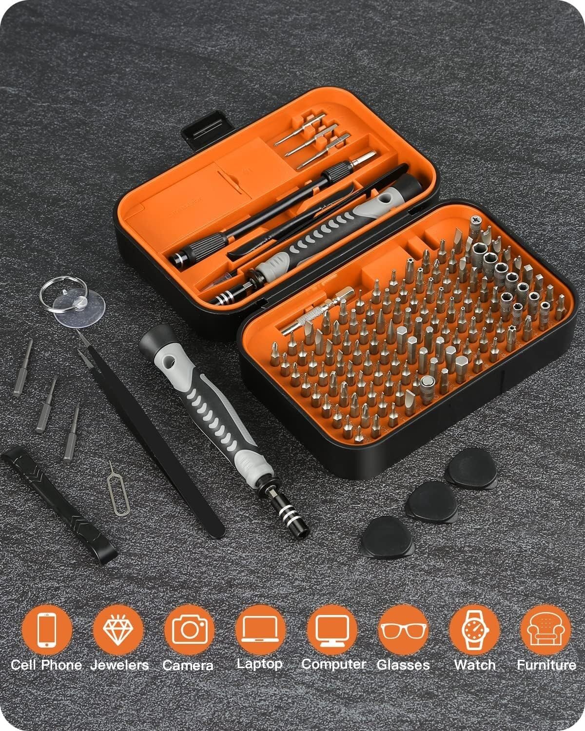 Klucze Nasadowe Zestawy Wkrętaków 130 W 1 Wkrętak Płaski Hex Torx Ze Skrzynką Narzędziową Do Laptopa Z Elektroniką Do Naprawy(Oranje)