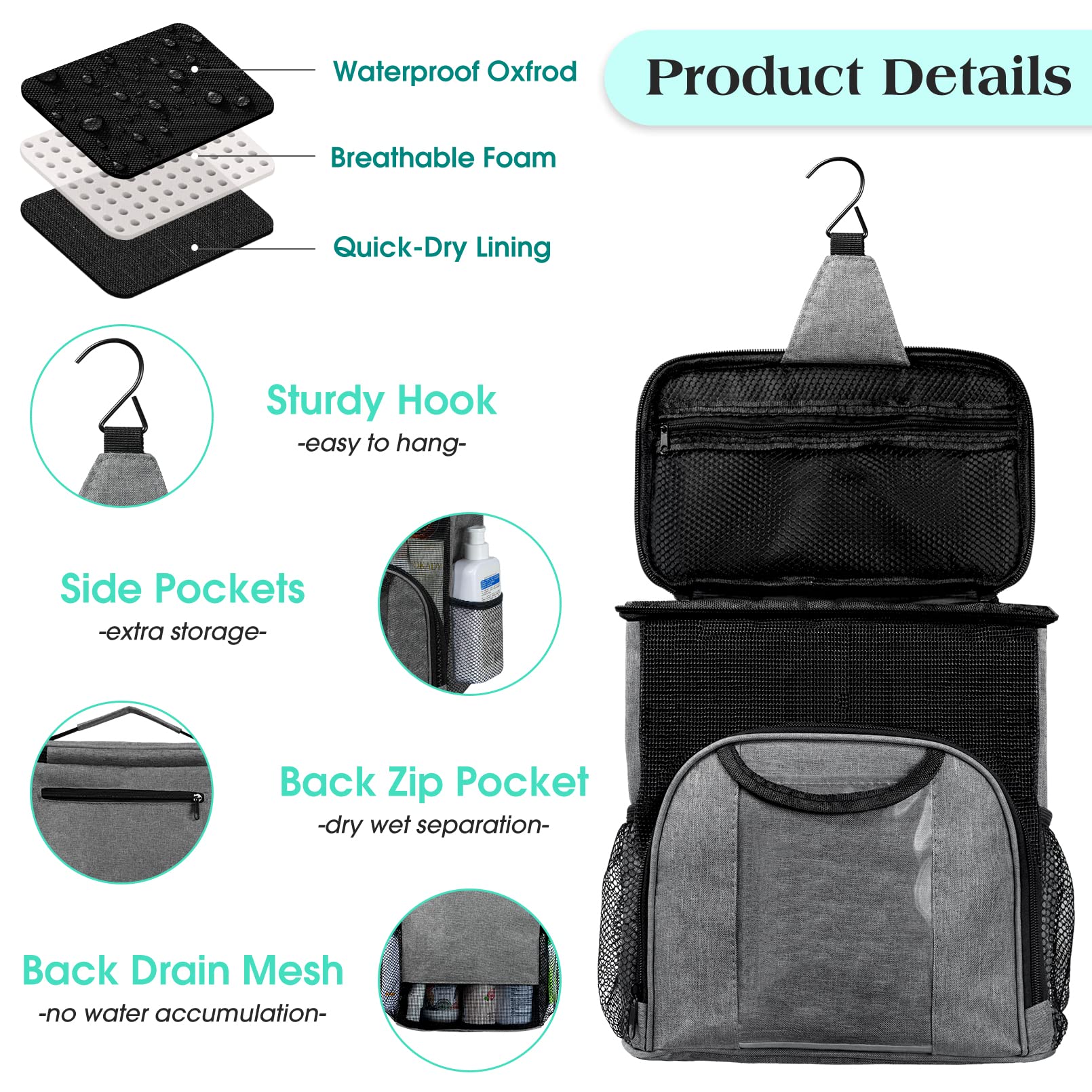 Attmu Portable Shower Caddy College Tote Bag, Quick Dry Hanging Toiletry Bag, Large Capacity Mesh Shower Caddy Portable for College Dorm Room Essentials for Boys and Girls for Bath Camping (Gray)