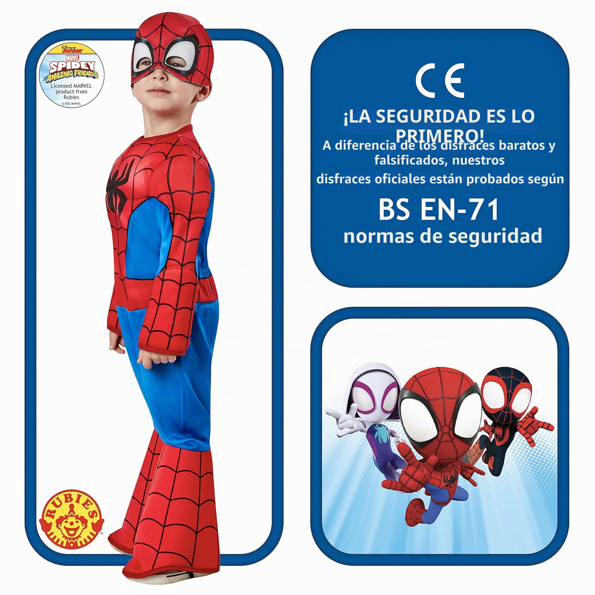 Rubies Disfraz Spidey Deluxe para niños y niñas, Jumpsuit de lujo, cubrebotas y máscara, Oficial Spidey & Friends para Carnaval, Halloween, Navidad y cumpleaños