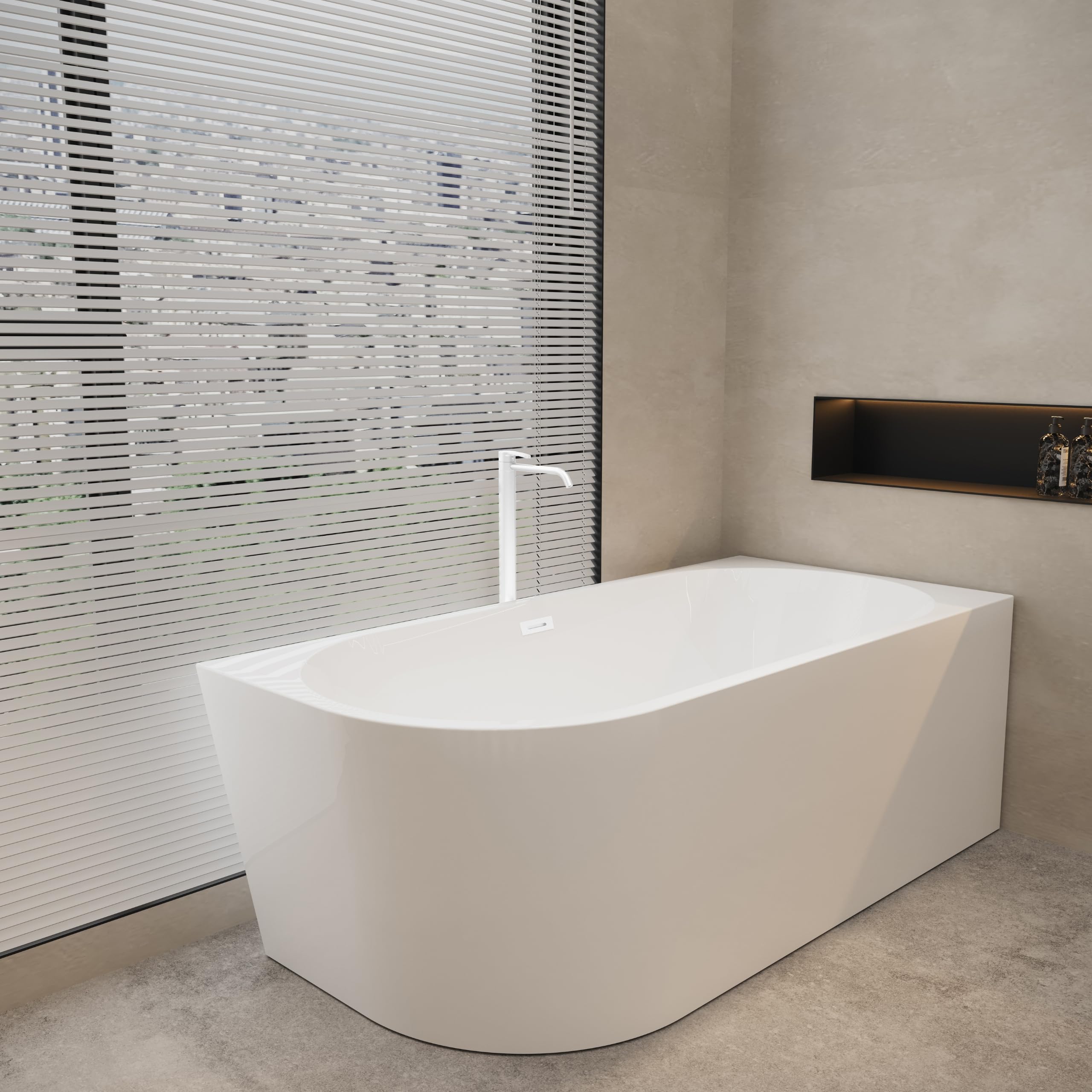 Vasca da Bagno Angolare Autoportante AVOLA - Acrilico con Struttura in Acciaio - 6 Piedini di Stabilizzazione - Troppopieno e Tappo a Scatto - diritto - Bianco - 170x80cm