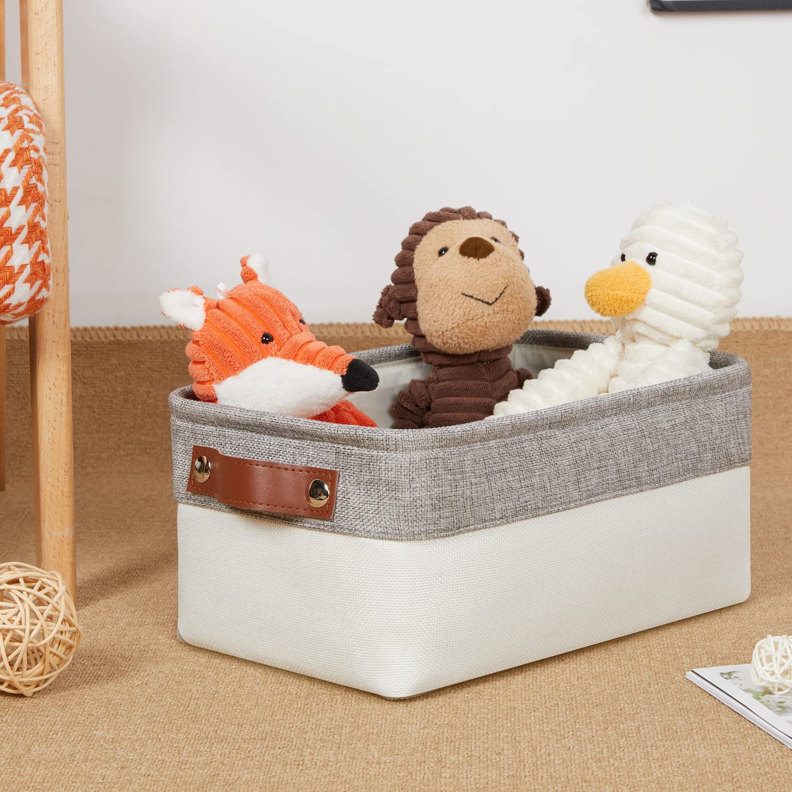 DULLEMELO Aufbewahrungskörbe zum Organisieren, kleine Stoffkörbe für Regale, Schränke, Kinderzimmer, Zuhause, Büro, leere Geschenkkörbe (6 Stück, Grau und Weiß)