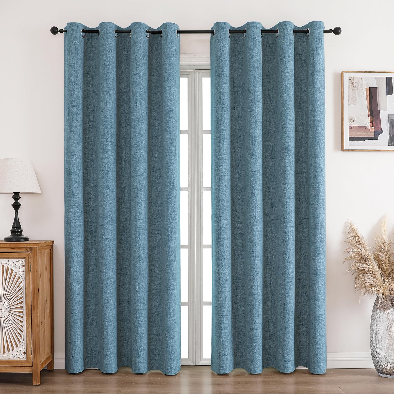 CUCRAF 100% Blackout Curtains Light Blue 84 Inch Drop 2 Panels Soft Texture Energy Saving Sun Blocking Thermal Eyelet Curtains for Bedroom Living Room 66 X 84 Inch