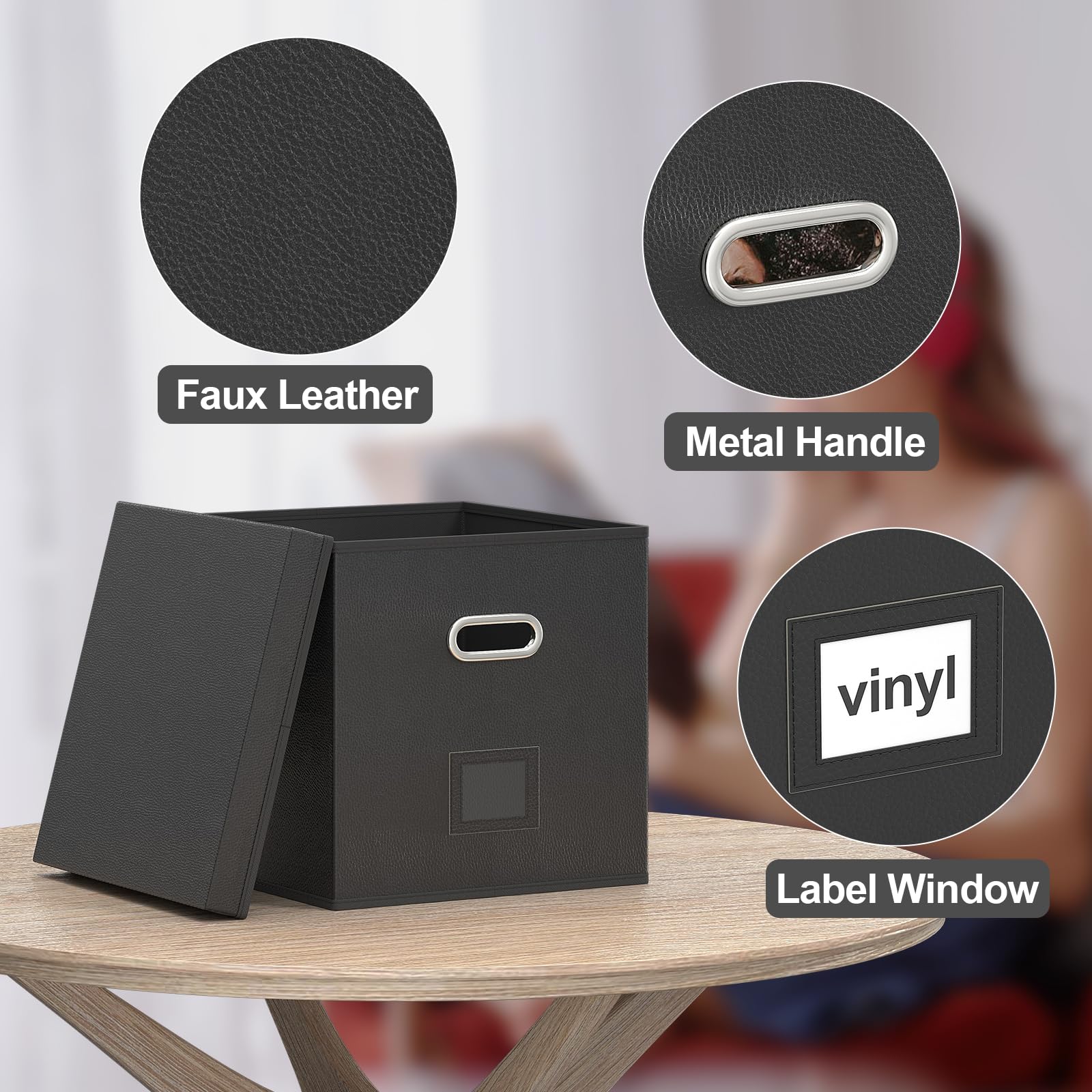 2 scatole portaoggetti in pelle per dischi in vinile da 30,5 cm, con coperchio e manici, scatole pieghevoli per LP fino a 100 dischi singoli, organizer per album, CD, riviste, file