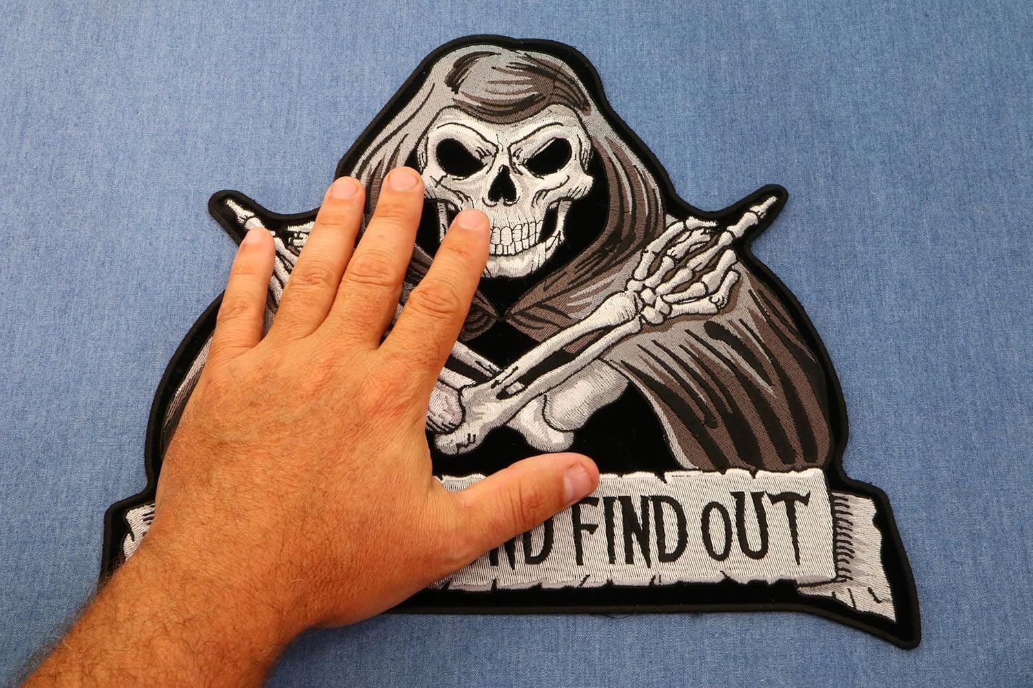 Skull Reaper Fuck Around Find Out Patch, Large Skull Patches for Biker Jackets (PL7205)