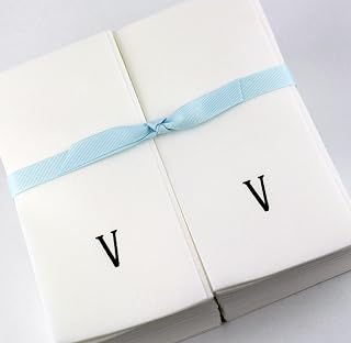 Disposable Nature's Linen Guest Hand Towels with a Ribbon - Personalized with a Black Single Block Initial - V - 50ct.