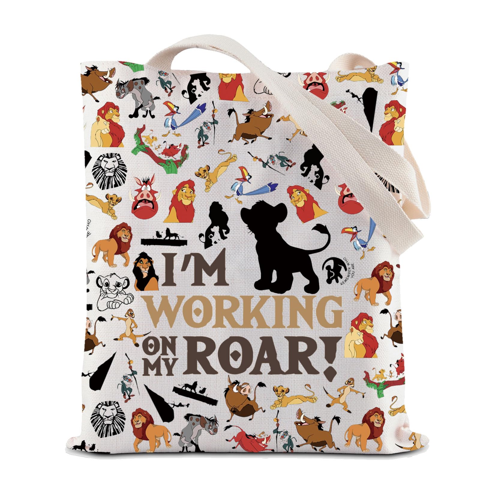 Lion King Tote Bag I'm Working On My Roar Reusable Grocery Shopping Bag Lion Gift Simba Shoulder Bag (Roar Tote)