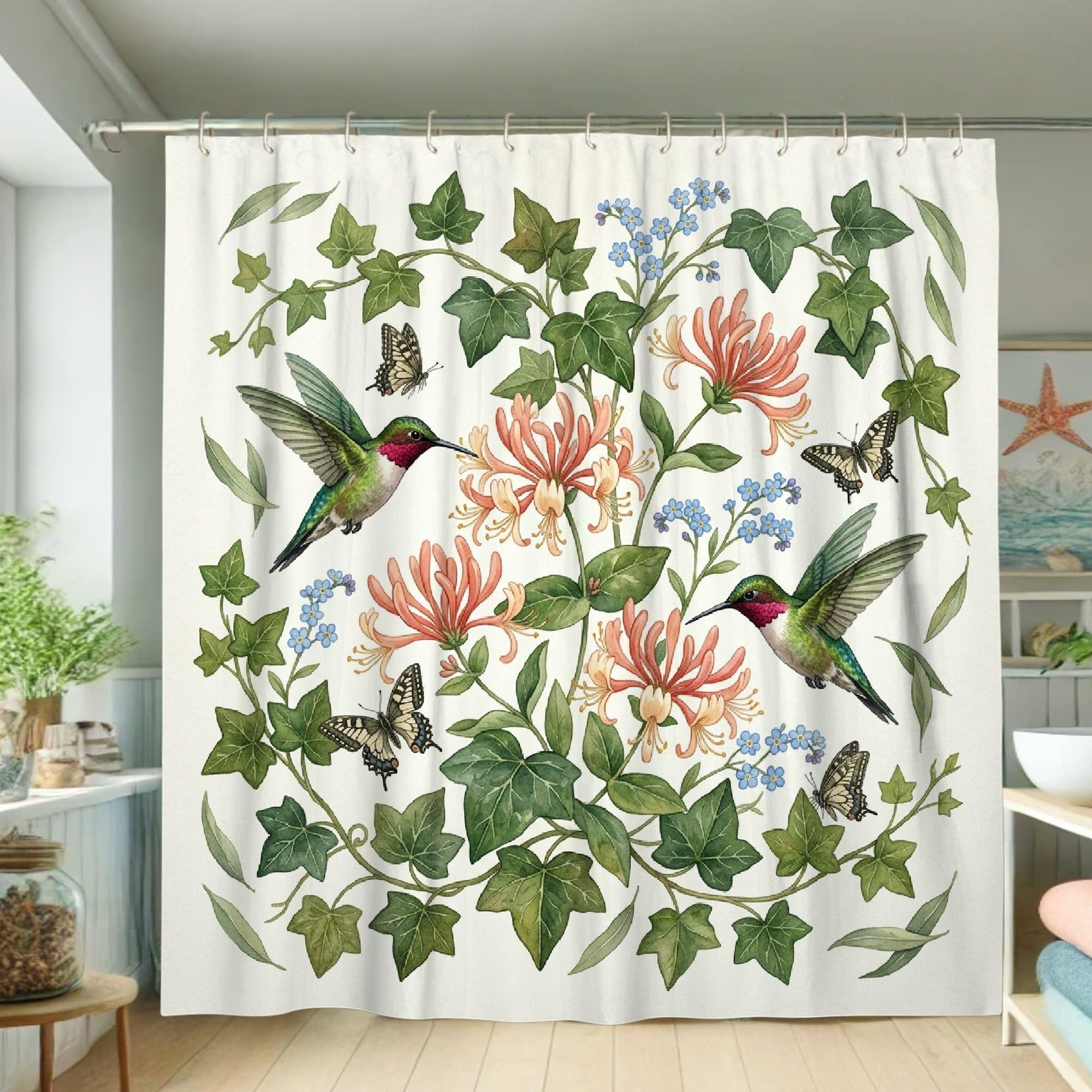 Rideau de douche anti-moisissure tissu imperméable imprimé fleur