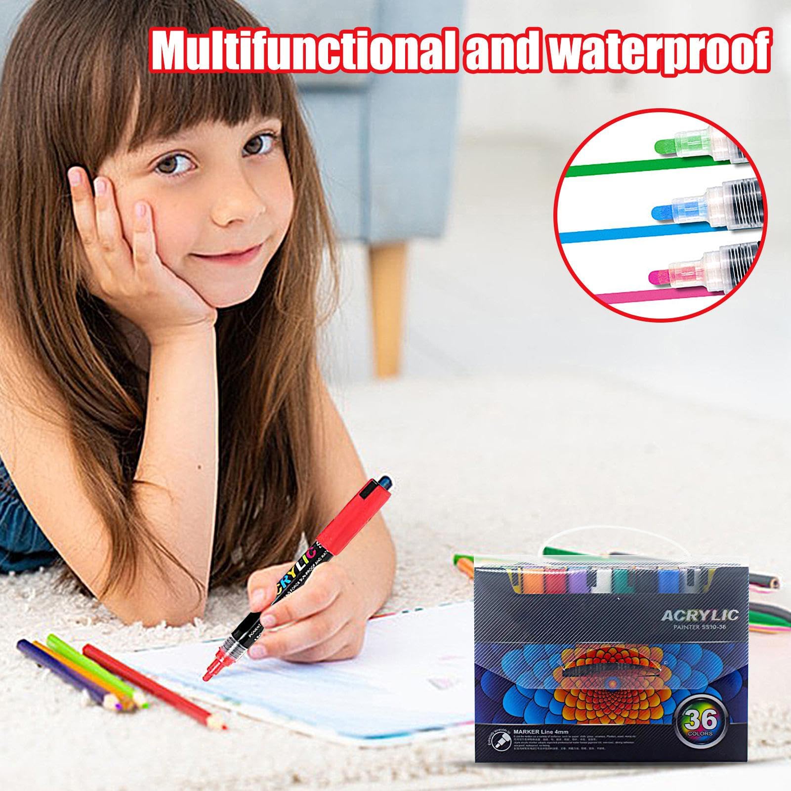 Acrylmalstifte, schnell trocknende Kleidungsmarker, Leinwand Stoff Malmarker, wasserdichte Beschichtung, 48 Farben Marker für Felsmalerei, Acryl-Marker mit extra feiner Spitze zum Malen