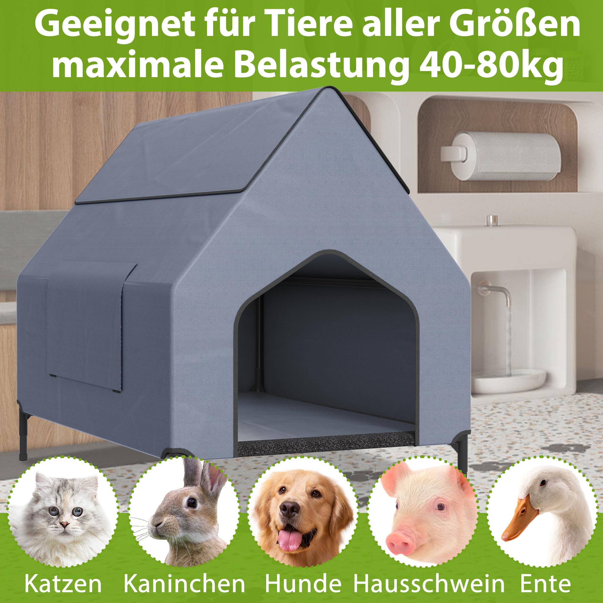 YRHome Niche pour chien en tissu Oxford intérieur extérieur maison pour chien de petite, moyenne, grande maison de couchage pour animaux de compagnie, amovible, imperméable, lit pour chien, gris,