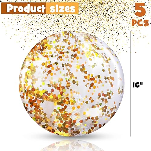 Miniatura 2 de AMOR PRESENT 5 bolas inflables de playa con purpurina, bolas de playa de confeti transparentes para niños y niños pequeños, regalos de fiesta de