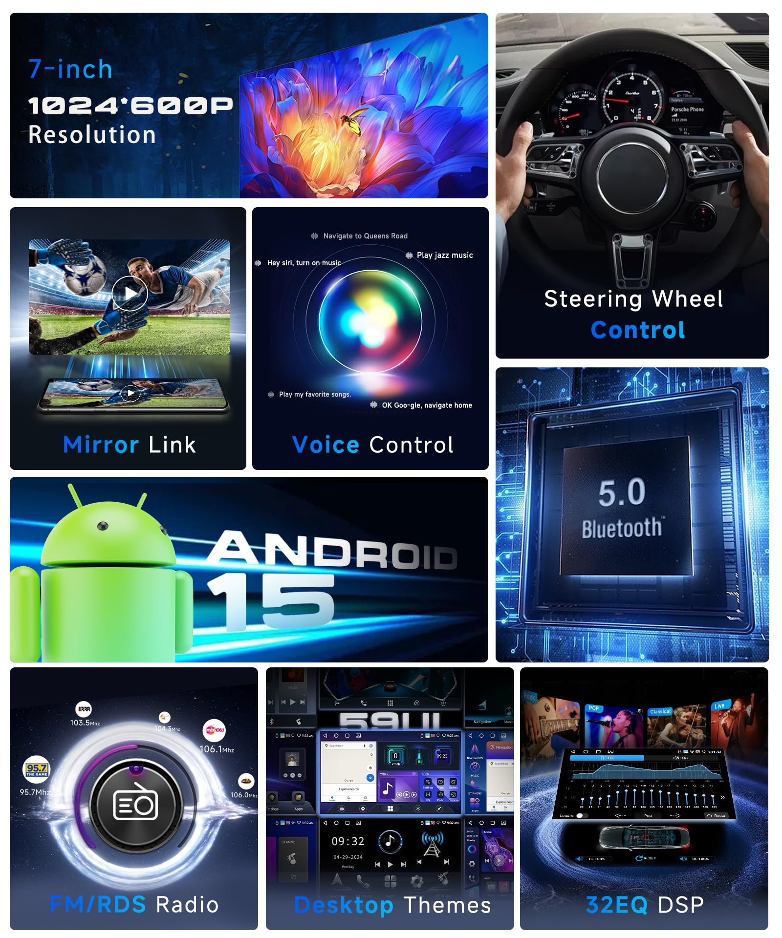 VECHTEL Radio samochodowe 4G + 64G Android 15 dla Renault Dacia Logan Dokker Duster Sandero Lodgy Captur Symbol Lada Xray z Android Auto CarPlay, ekran dotykowy 7'' GPS WiFi USB Type-C Bluetooth FM
