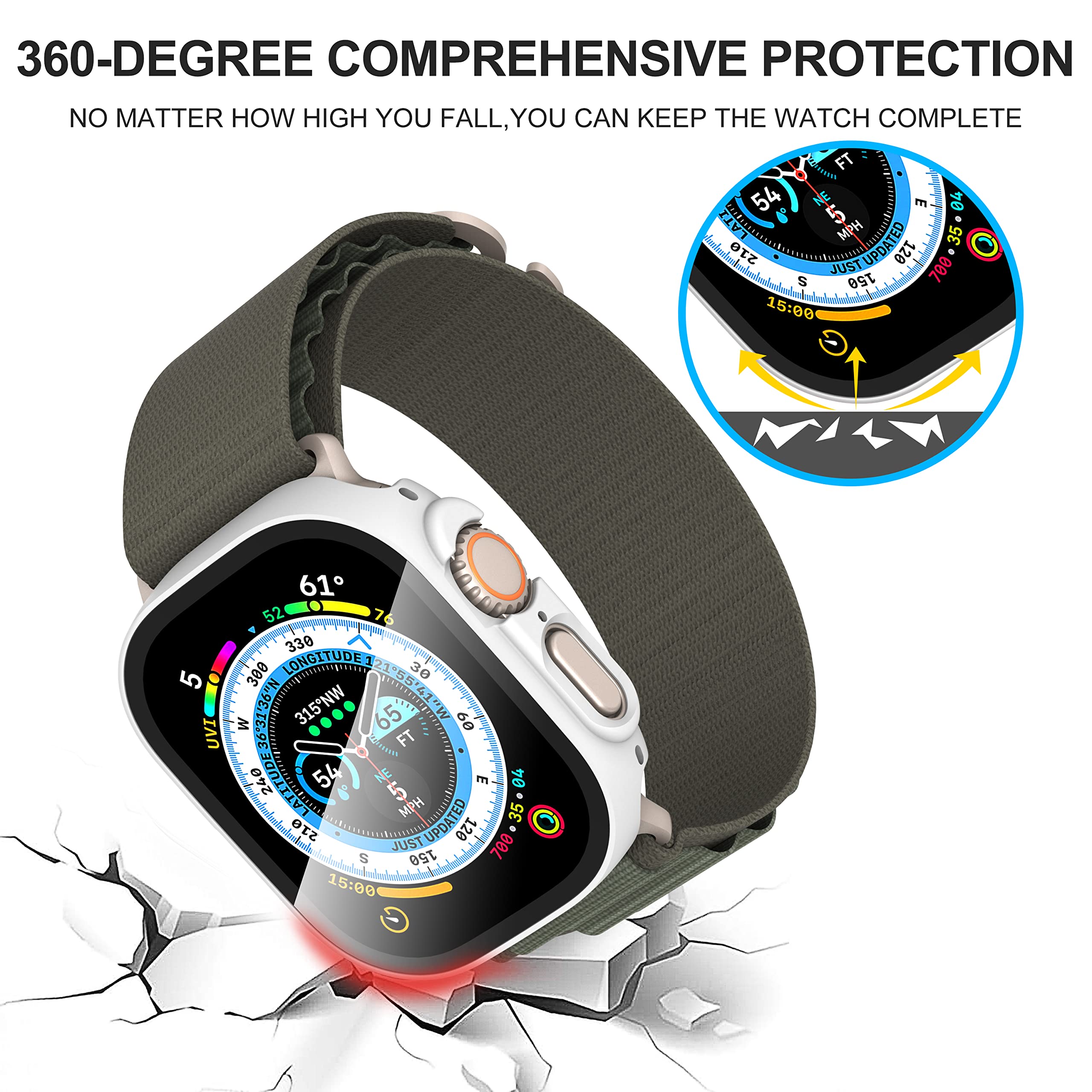 Diruite 2 Pezzi Cover per Apple Watch Ultra/Ultra 2 49mm Vetro Temperato Pellicola Protettiva,Protezione Dello Schermo PC Rigido,Custodia Protettiva Ultrasottile per iWatch Ultra/Ultra 2 49mm