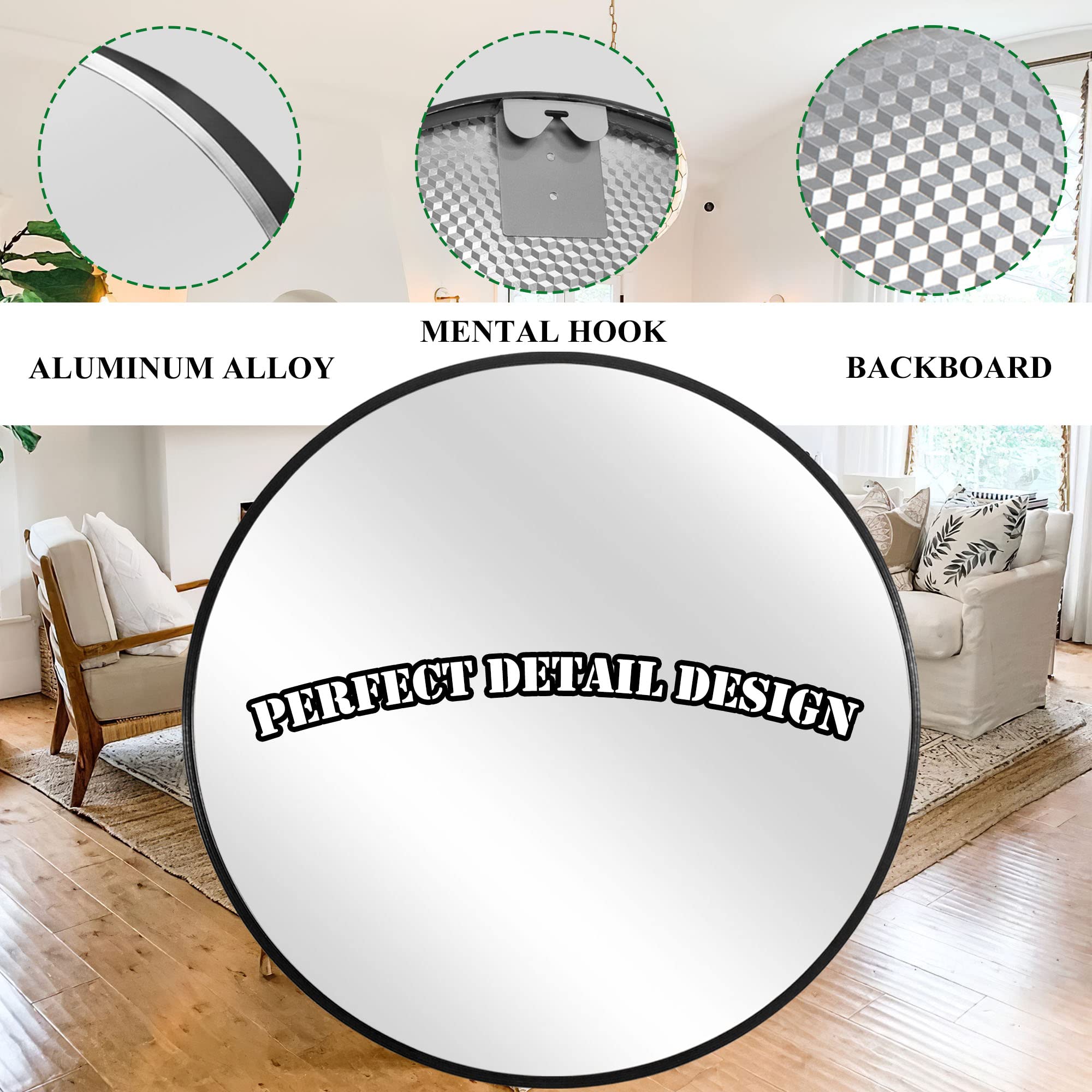 NeuType 32 inch Round Mirror Circle Mirrors for Wall, Black Bathroom Mirror for Wall Round Mirrors for Bathroom, Wall Mounted Mental Frame Home Decor for Bathroom Entry Dining Room and Living Room
