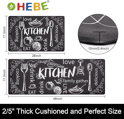 Miniatura 31 de HEBE - Juego de 2 alfombrillas de cocina antifatiga, impermeables, antideslizantes, cómodas, resistentes, de pie, de espuma de PVC, acolchadas, 17 x