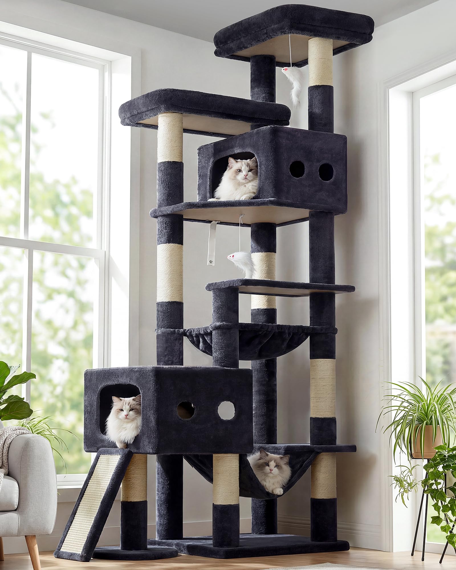 Globlazer 83inch Sturdy Multi-Level Tall Cat Tower, S83G, Dark Grey