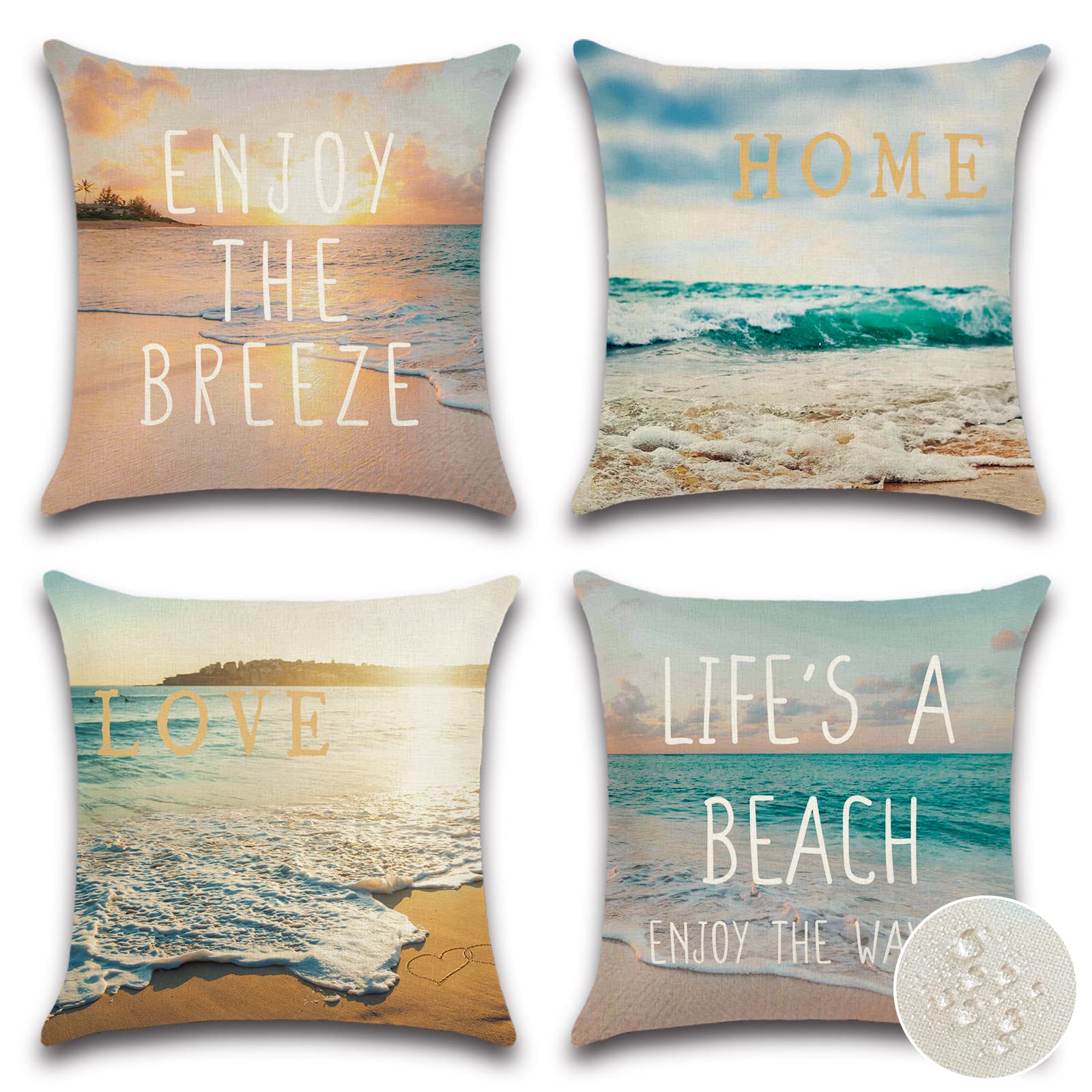 Ohok Kissenbezug Set 4er - Wasserdichte Outdoor Kissenhüllen 45x45cm Mit Bienen Design