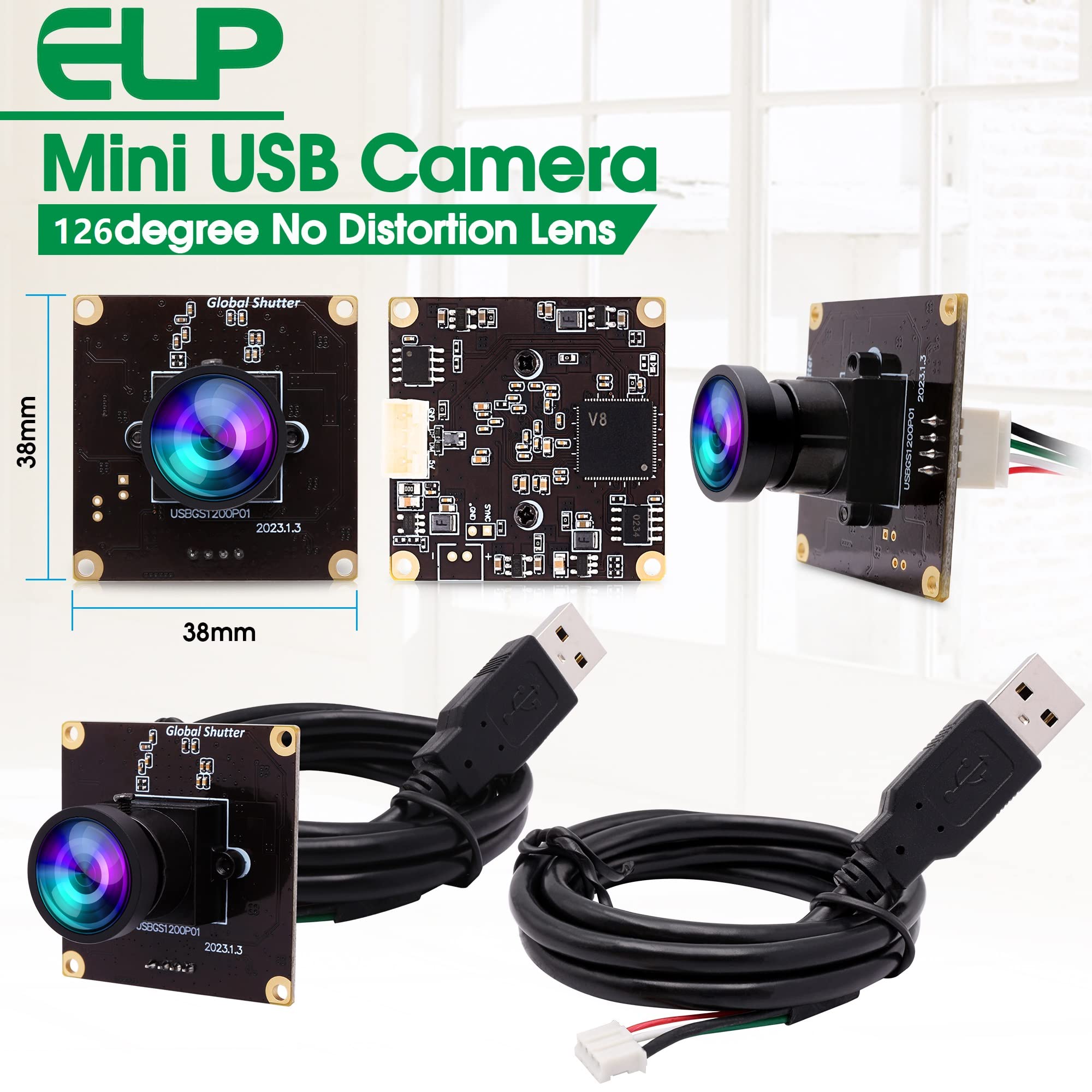 G Global Shutter - Modulo fotocamera USB per computer ad alta velocità, mini UVC USB2.0, con obiettivo a 120 gradi, senza distorsione, alta velocità 1080P, 90 fps, USB di sicurezza per laptop