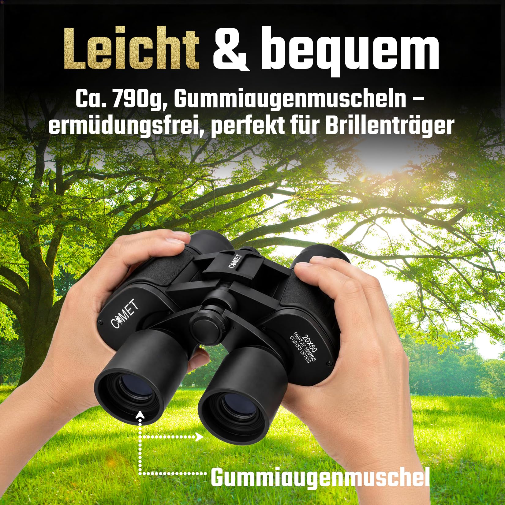 Comet Fernglas (20x50) Binocular Feldstecher Jagdfernglas Spektiv Fernrohr inkl. Tragekordel, Schultertasche