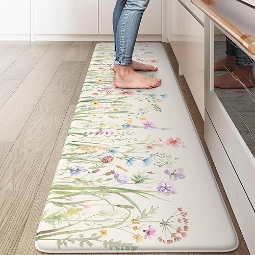 Miniatura 18 de KIMODE Tapete Antifatiga de Cocina para Piso, Juego de 2 Alfombras de Cocina Florales Estilo Granja, Tapetes de Piso de Cocina Antideslizantes,