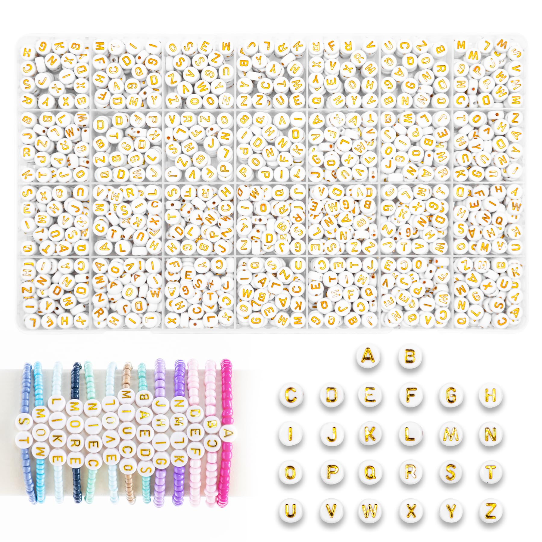 MiuCo 500 Stück Buchstabenperlen J zum Armbänder, Rund Buchstaben Perlen für Auffädeln, Alphabet Perlen Set, Letter Beads Bastelset für Armband Haarband Schmuck Basteln