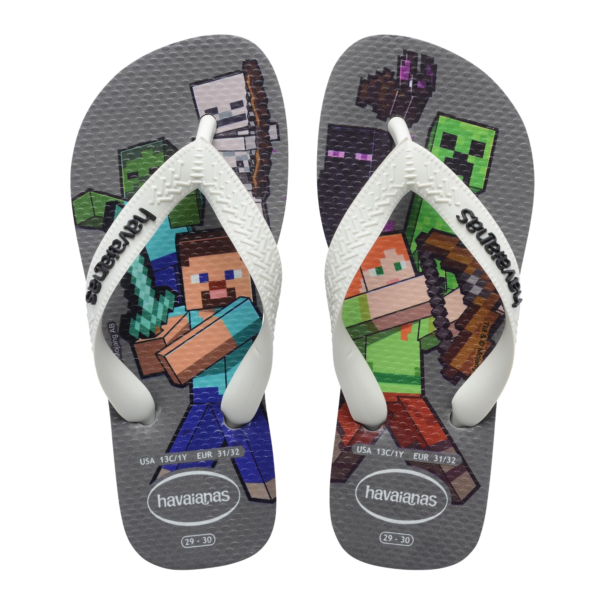 Havaianas Kids Minecraft Boys FlipFlop Steel Grey/White 4.5/5 UK