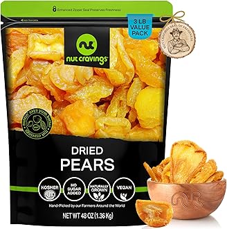 NUT CRAVINGS - Dried California Pears, No Sugar Added, Unsweetened (48oz, 3 LB, Bulk) Sweet Healthy Snack, Vegan, Kosher, Resealable Bag