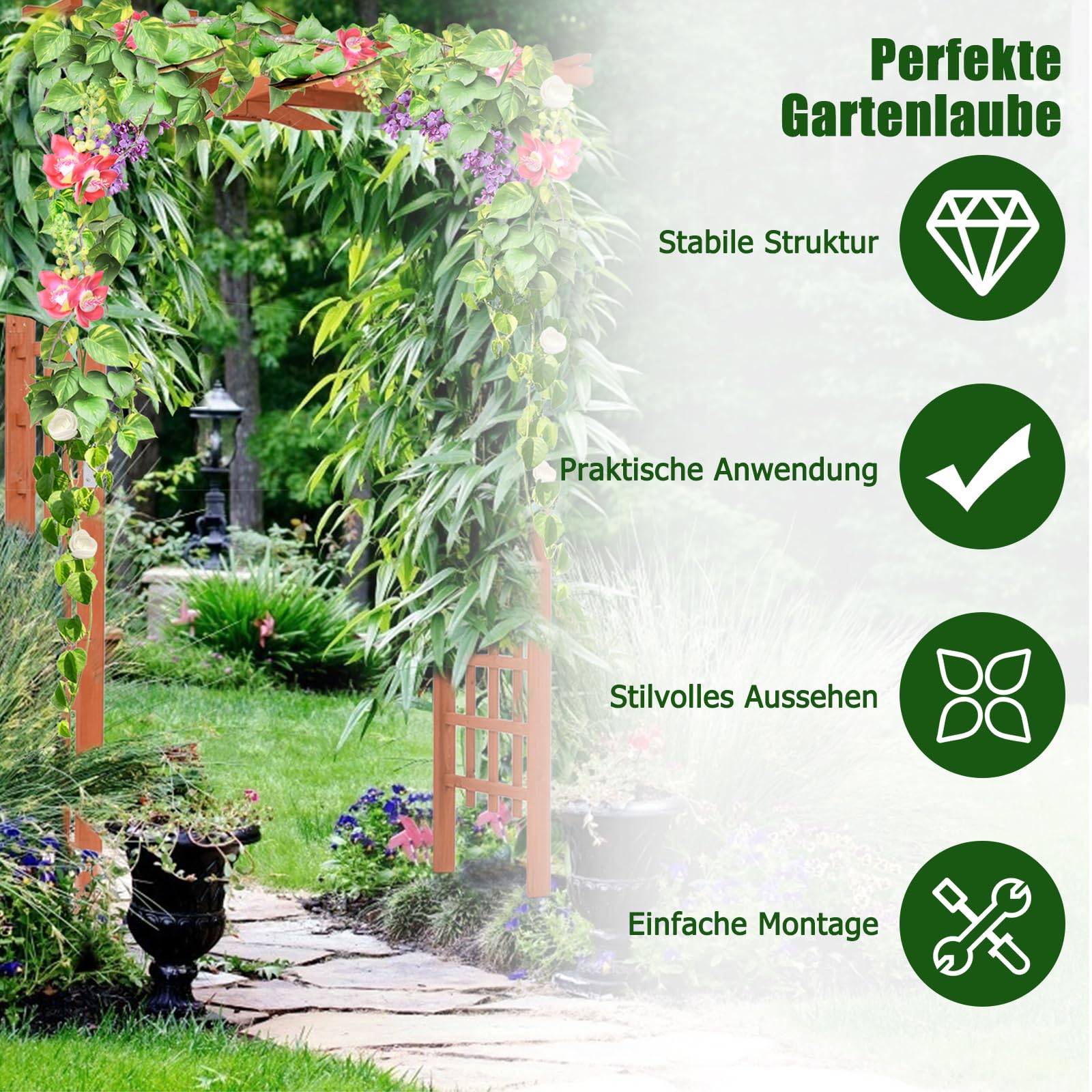 GOPLUS Rosenbogen Holz, Gartenbogen Pergola mit Rankhilfe für Kletterpflanzen, Torbogen Holzbogen Rankgitter Hochzeitsbogen Rankbogen für Hochzeit & Party, 160 x 60 x 215 cm, Natur