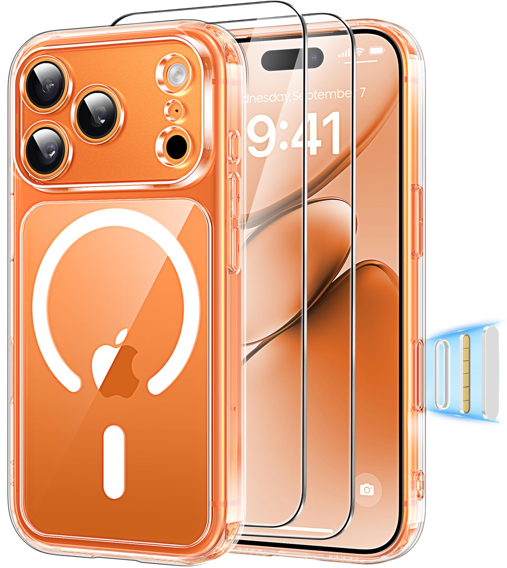 Magnética Funda para iPhone 17 Pro Compatible MagSafe con 2 Cristal Templado, Control de Cámara, Protección Carcasa Antigolpes Anti-Amarillo Tapa Case iPhone 17 Pro, Transparente — view 40