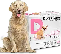 DOG’S CARE Fralda Descartável Para Cães Fêmeas de 13 a 20kg - Fralda Absorvente Para Cachorros Idosos e Filhotes - Tamanho G - 6 Unidades