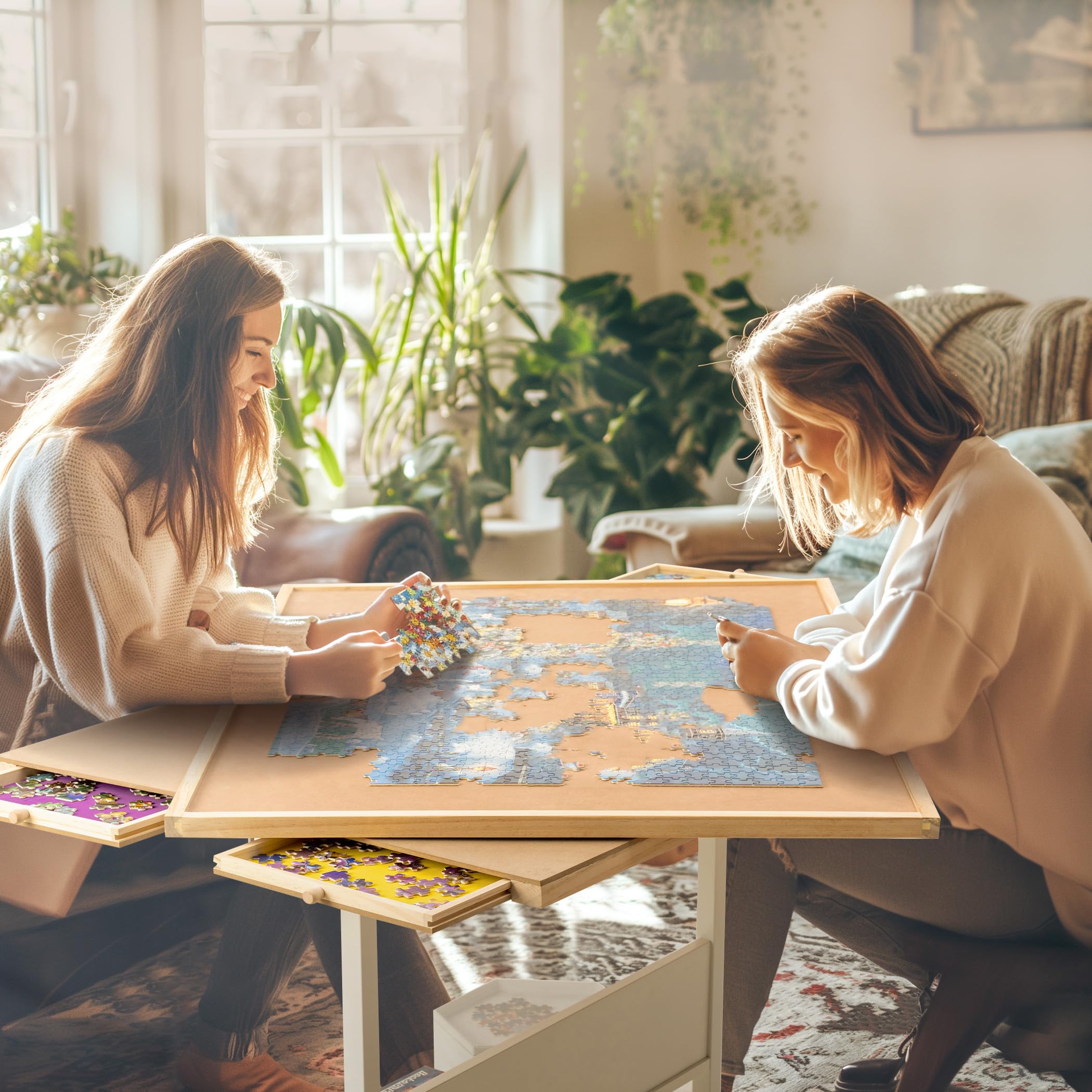 1500 Teile Kippbarer & Drehbarer Puzzletisch mit Schubladen & Abdeckung, Faltbares & Tragbares Puzzlebrett mit Neigungs- und Höhenverstellung, leicht zu bewegen, für 1500 Teile Puzzle