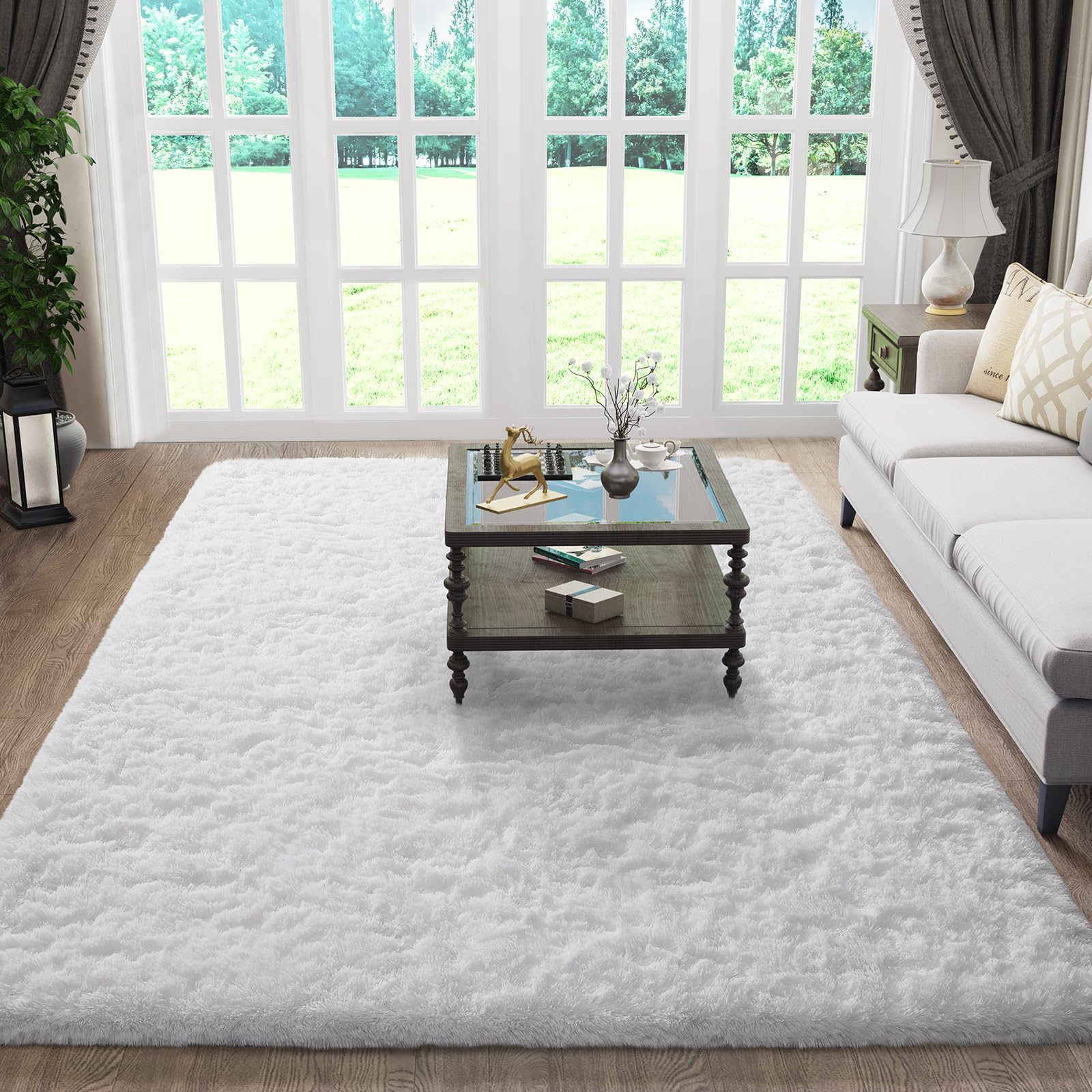 ophanie 5x8 white rugs for living room, fluffy fuzzy plush soft carpets, shaggy area rugs for bedroom, carpet for dorm nursery home decor aesthetic
