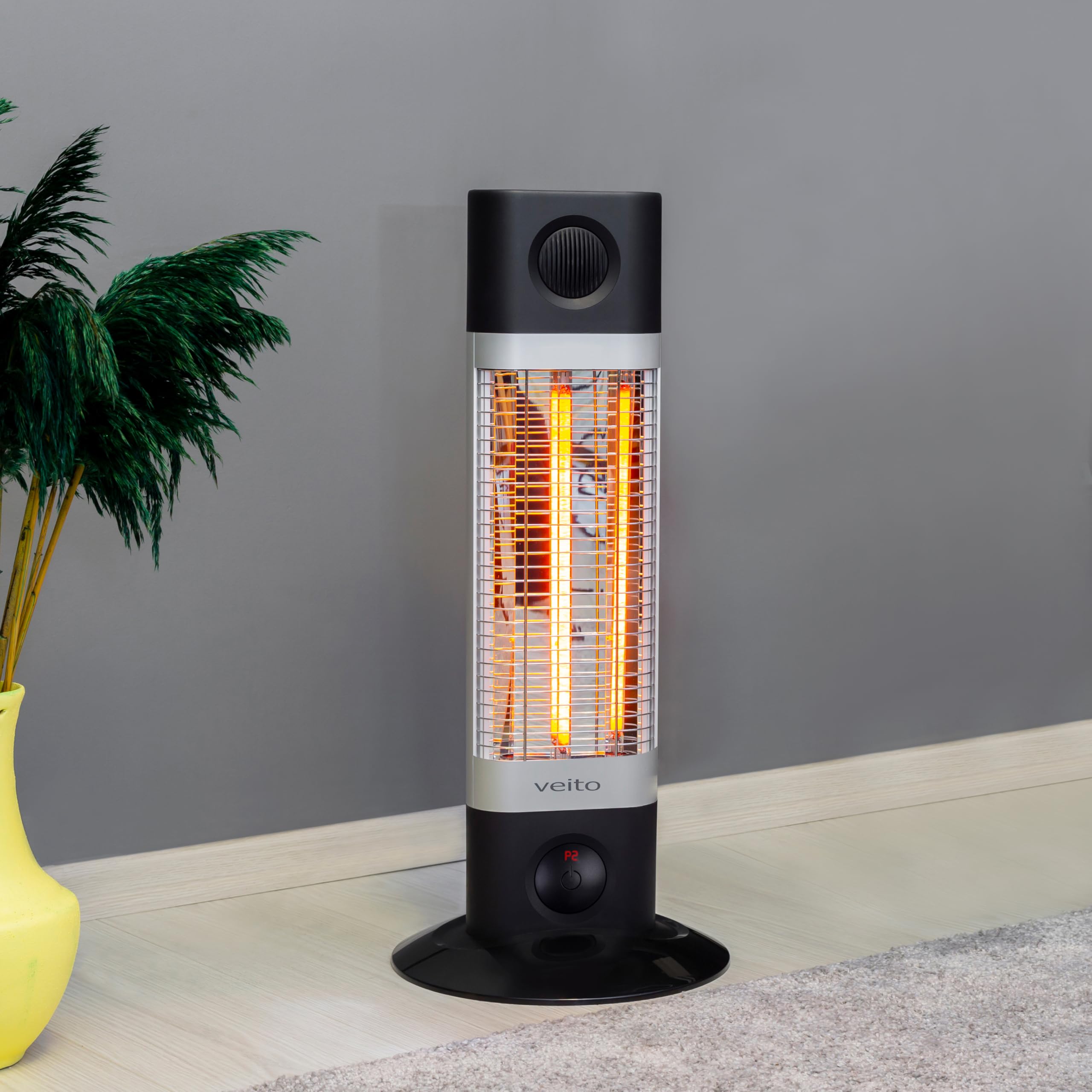 VEITO Heizstrahler energiesparend – infrarot Standstrahler – Fußwärmer – Elektroheizung für Innenraum – Heizkörper – Fernbedienung – Sleeptimer – 1200 Watt – 30% effizienter