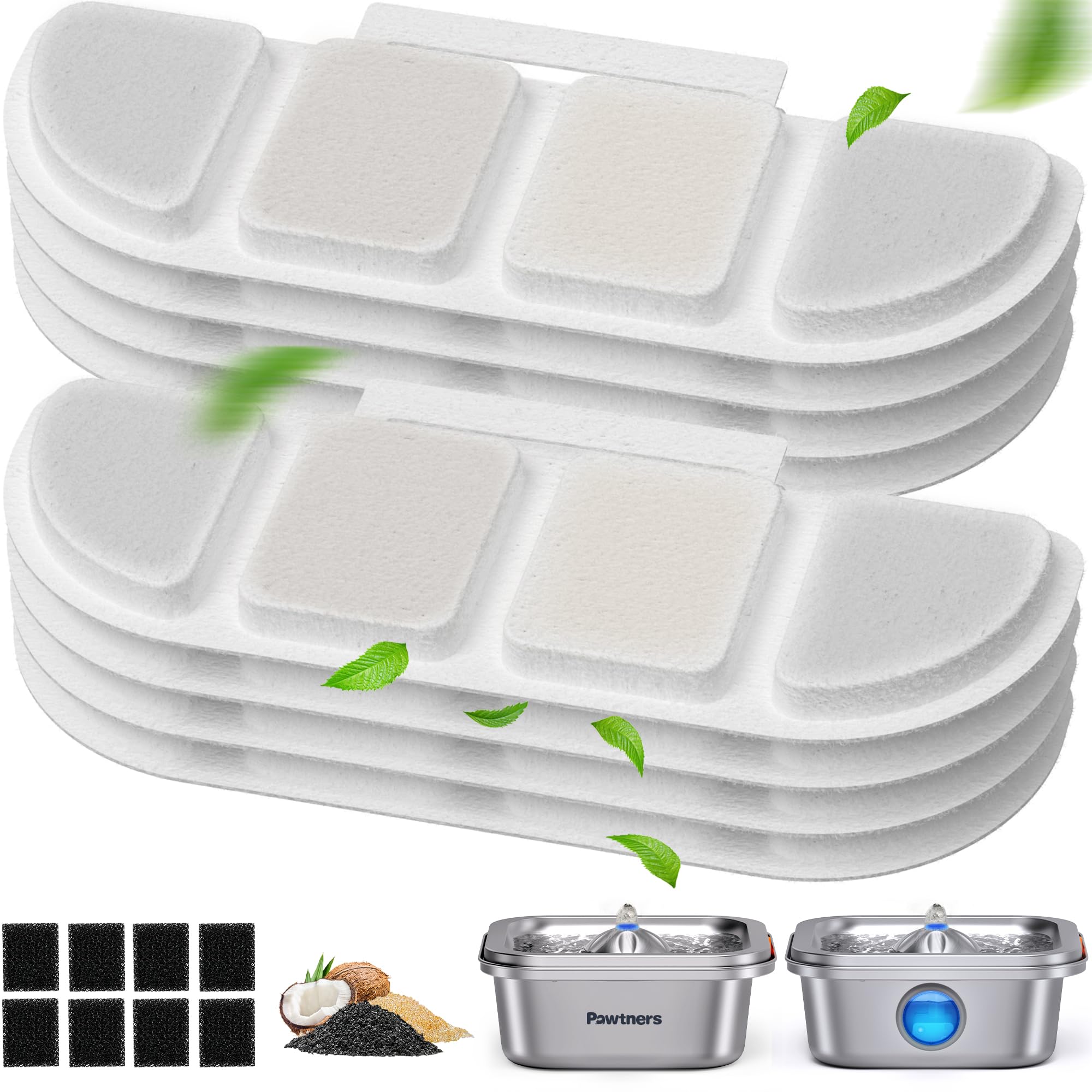 Pawtners Paquete de 8 filtros de repuesto para fuente de agua WF008A para gatos, material de filtración múltiple, filtro de repuesto para mascotas, gatos, perros, fuentes de agua