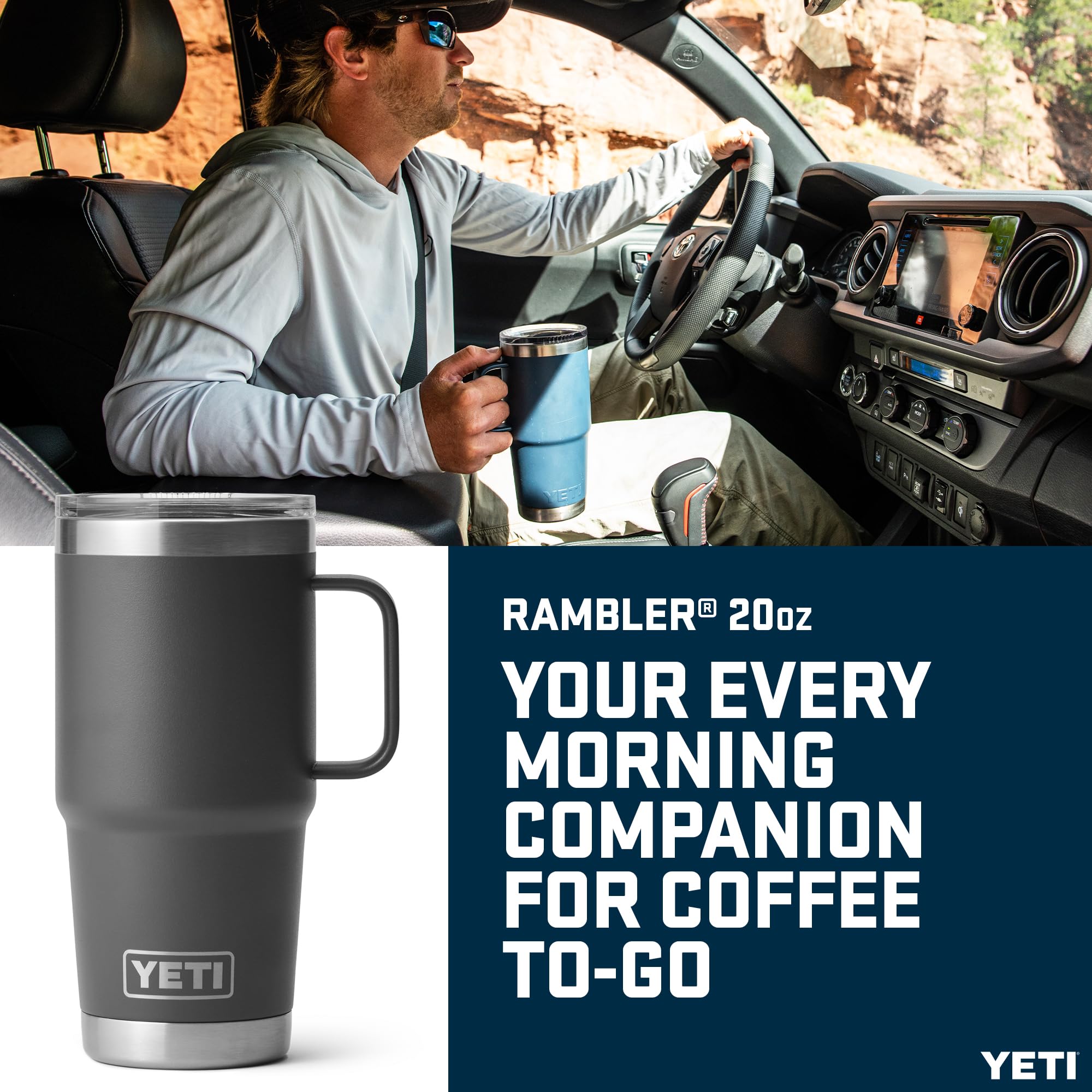 YETI Rambler – Tasse de voyage de 591 ml (anthracite) – Tasse à café de voyage en acier inoxydable avec couvercle étanche et solide – Tasse à café isotherme pour garder les boissons chaudes ou froides