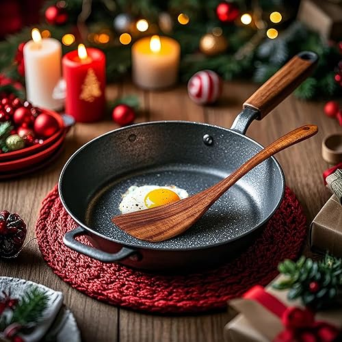 Miniatura 2 de Espátula de madera de madera de acacia, espátula plana de mango largo, hecha a mano para utensilios de cocina (espátula para freír)