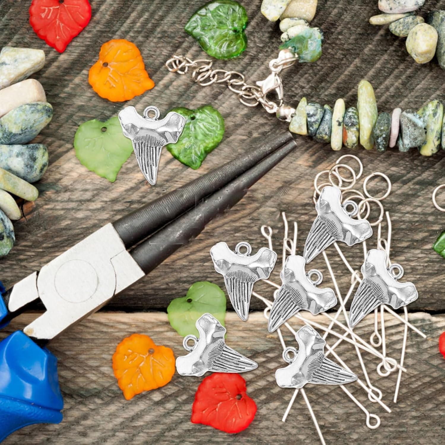 12Pcs Charm Shark Toot-h Lucky Charm Pendant for DIY Crafts Beach Necklaces Jewelry Keychain Making - Image 2