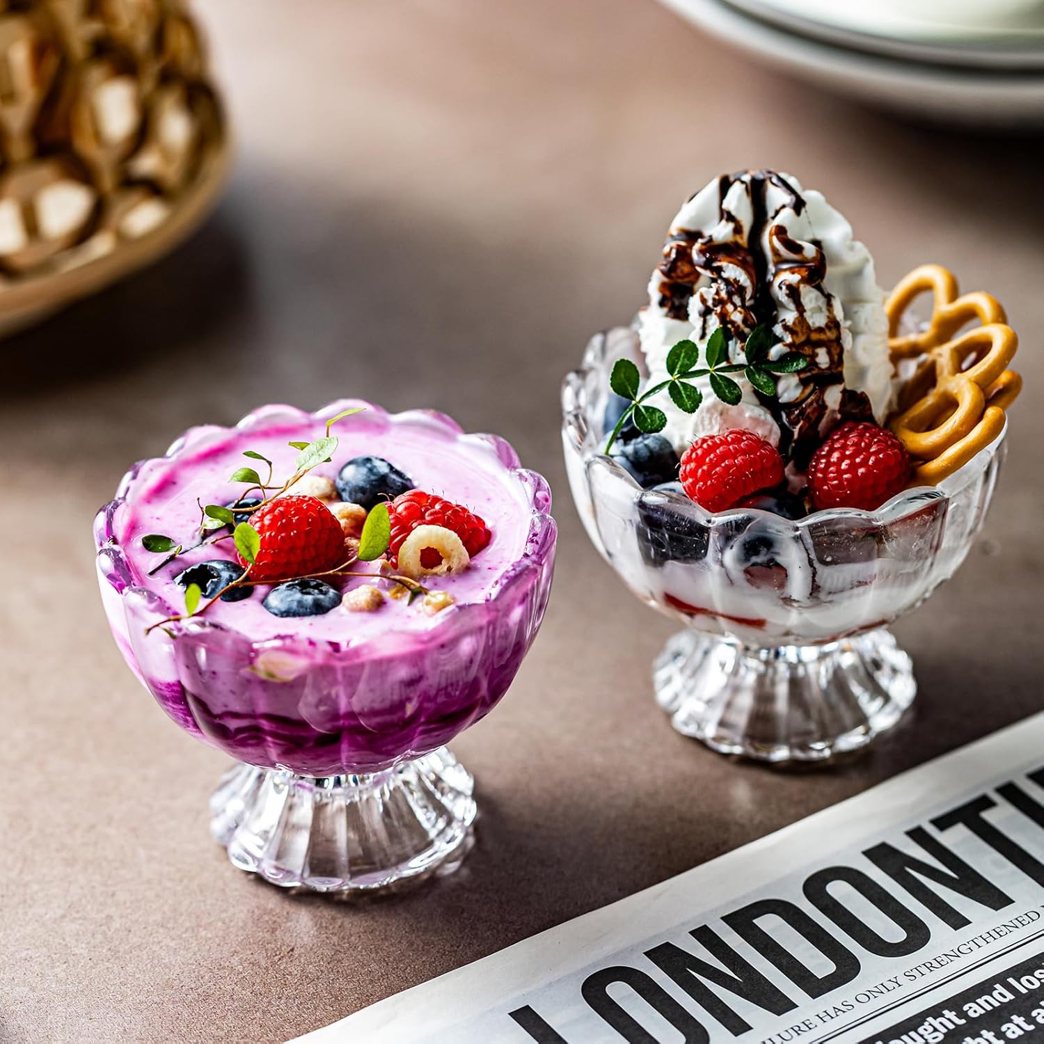 5oz Iced Cream Dessert Bowl, Vintage Footed Tulip Glass Dessert Cups, Cute Glass ware with Heavy Base, Drinking Cup for Sundae, Fruit, Ice Cream, Snack, Condiment, Holiday Party (18)