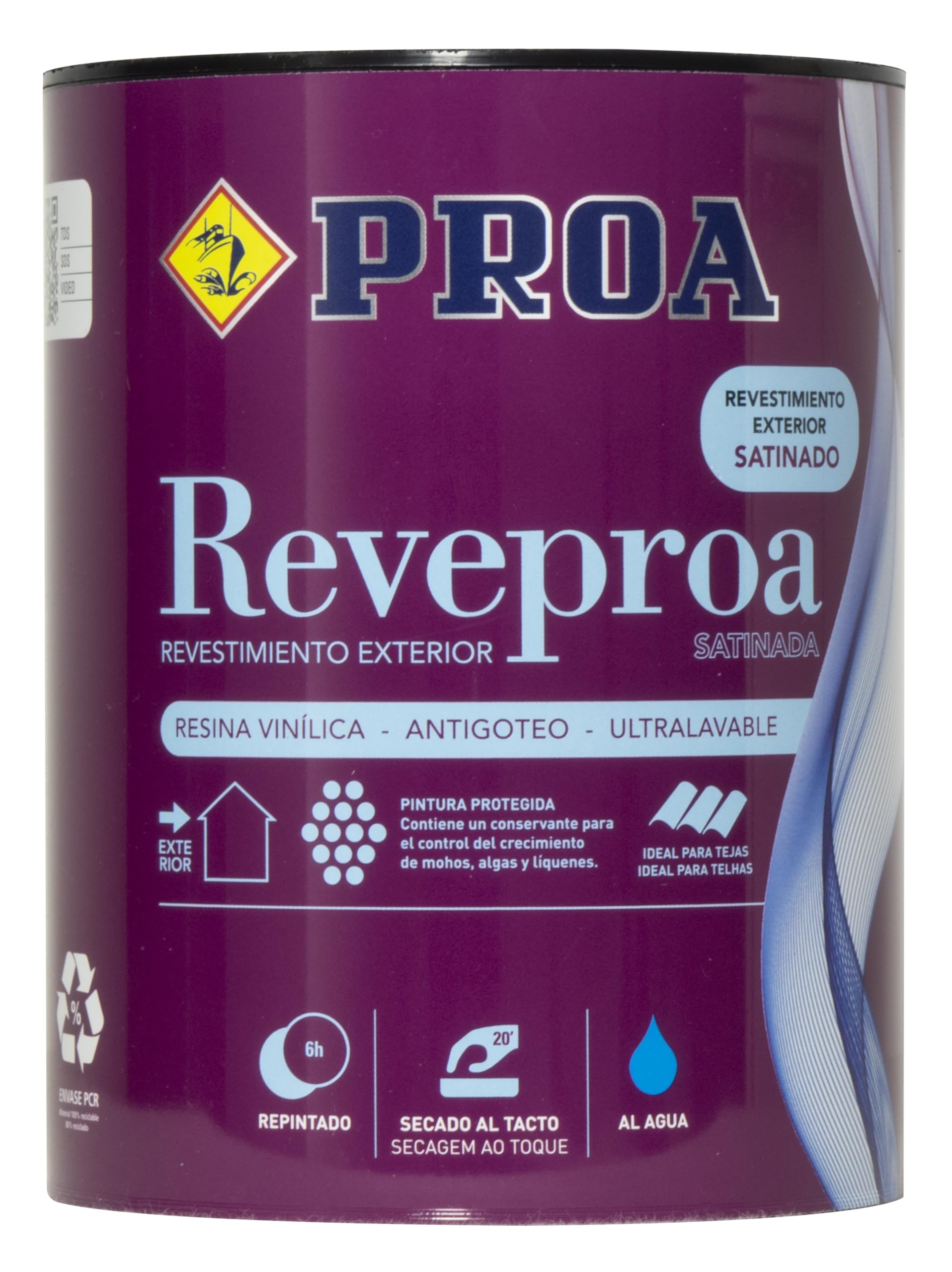 Pintura satinada PROA antihumedad. Blanco. 15 L.