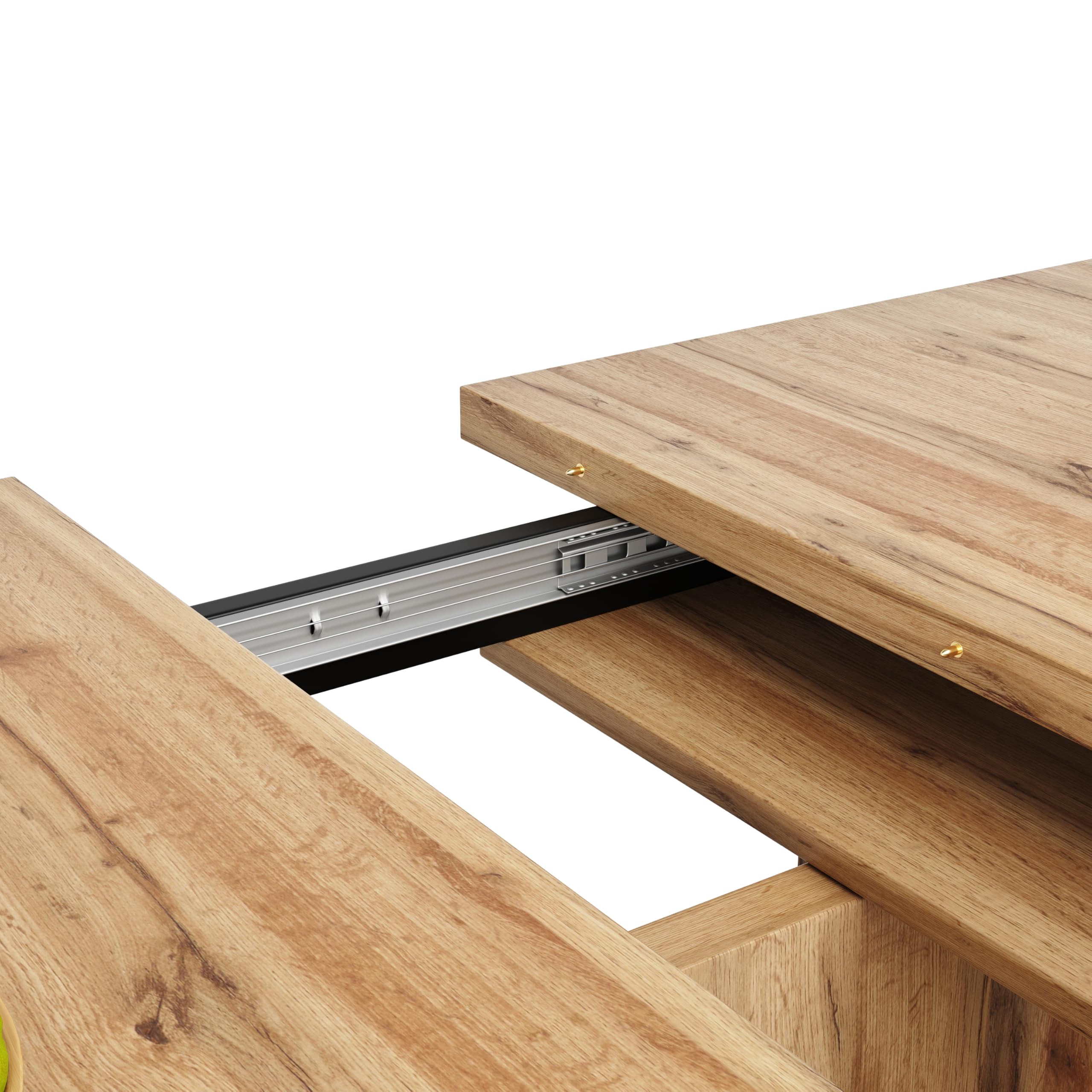 KAZZIO Mesa de comedor telescópica, mesa, mesa de cocina, mesa extensible, con la ayuda de placas interiores extraíbles hasta 119-158.5cm, para cocina y sala de estar, mesa de comedor de color madera