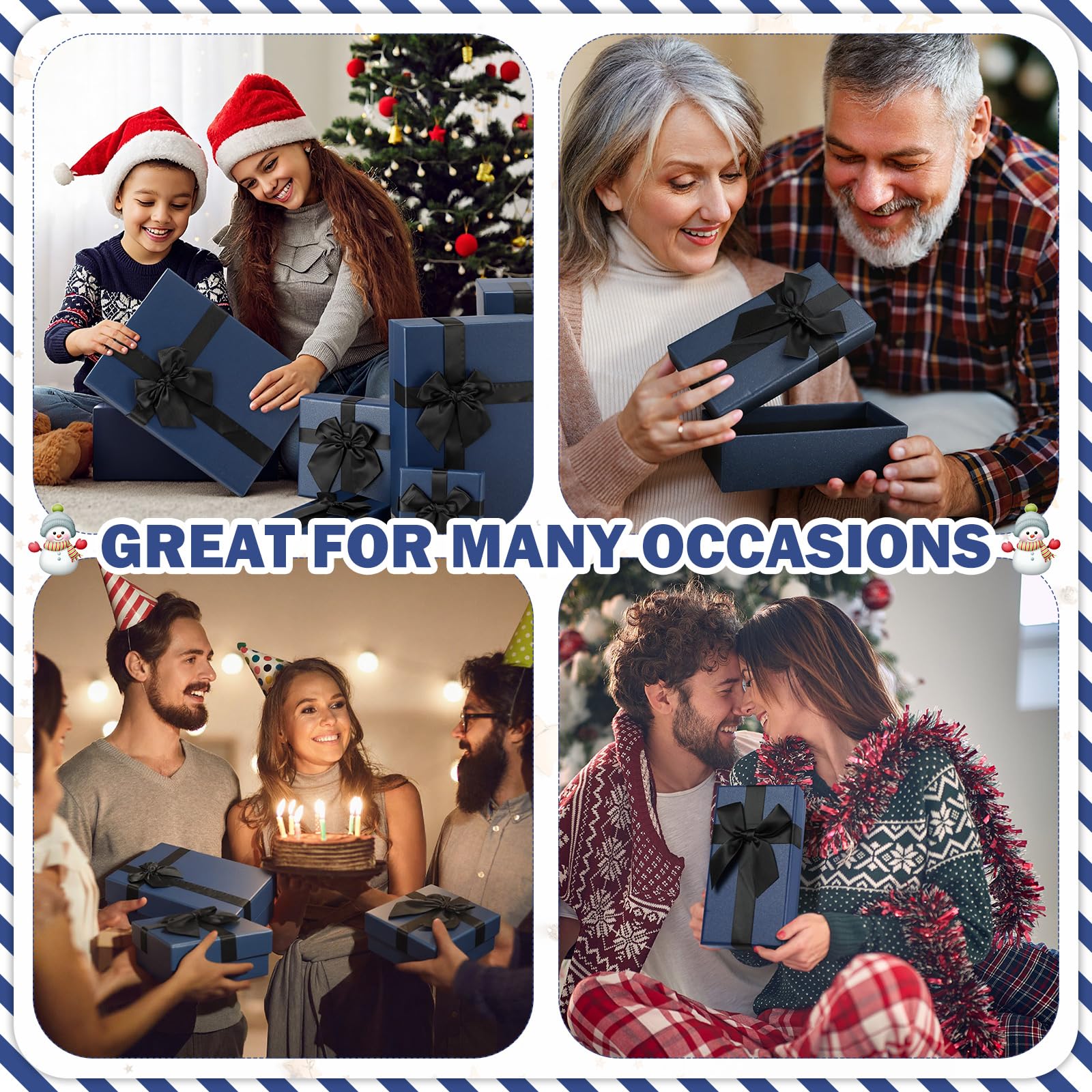 Tenceur Weihnachts-Geschenkboxen mit Deckel, verschiedene Größen, Geschenkboxen für Geschenke, Box mit Band für Geburtstage, Hochzeiten, Einweihungen, Jubiläen, Valentinstag, Blau, 5 Größen, 10 Stück