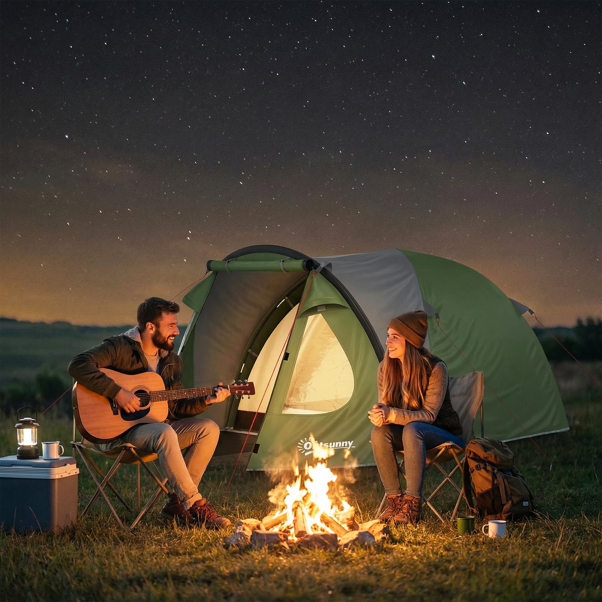 Outsunny Wodoodporny namiot kempingowy dla 2–4 osób, namiot domowy, z oknami, kieszenią, torbą do przenoszenia i haczykiem, na piknik, wędrówki, trekking, kemping