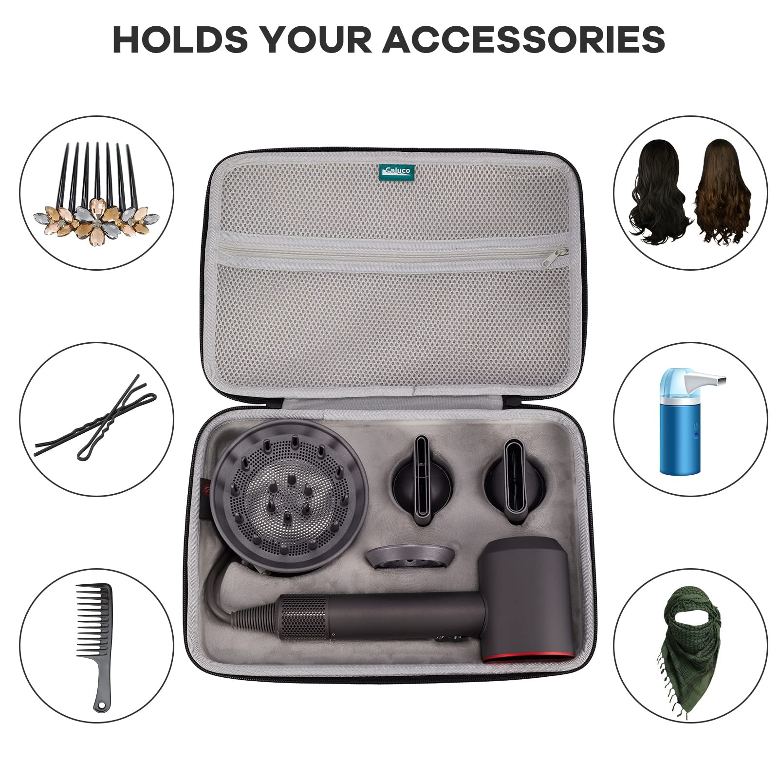 Estuche para secador de pelo Dyson Supersonic, portátil, estuche de almacenamiento duro de viaje con espacio de almacenamiento adicional para accesorios (solo funda) 5