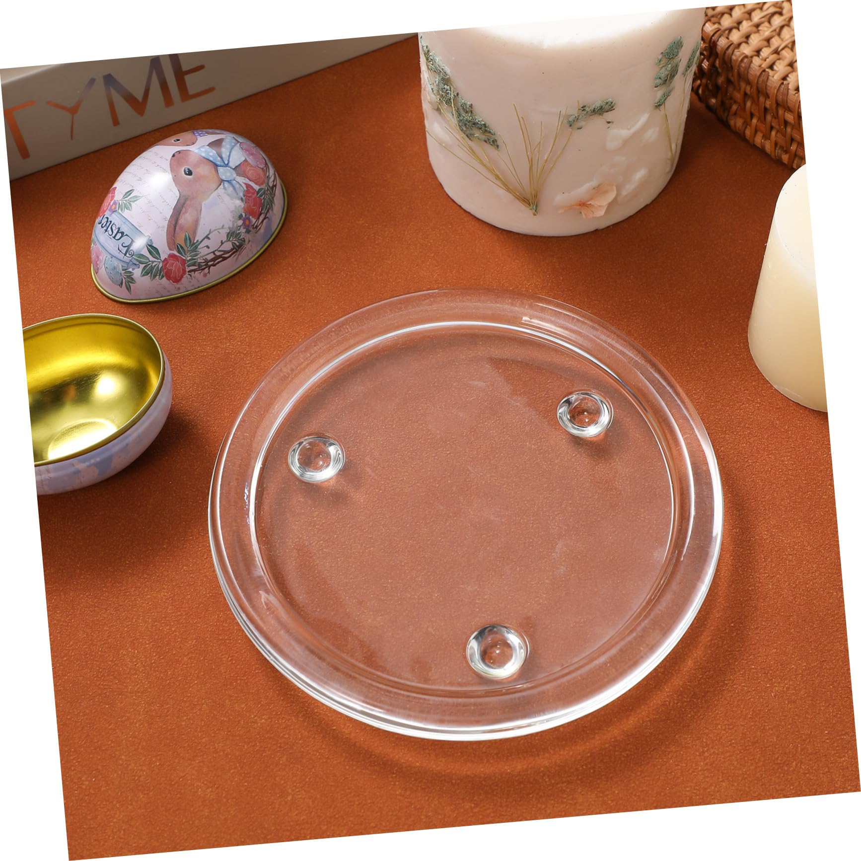 GARVALON Set 3 Pezzi Poggia Candele Rotondo in Vetro Raffinato e Decorativo per Cena, Matrimonio e Festa Design Curato e Funzione di Abbellimento