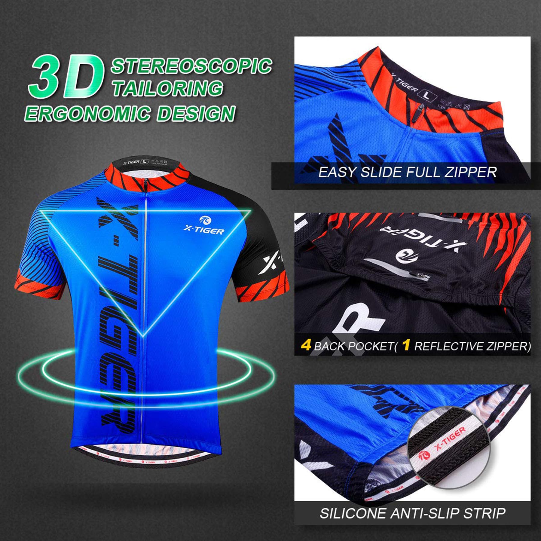 X-TIGER Camisetas de Ciclismo para Hombre Jersey MTB