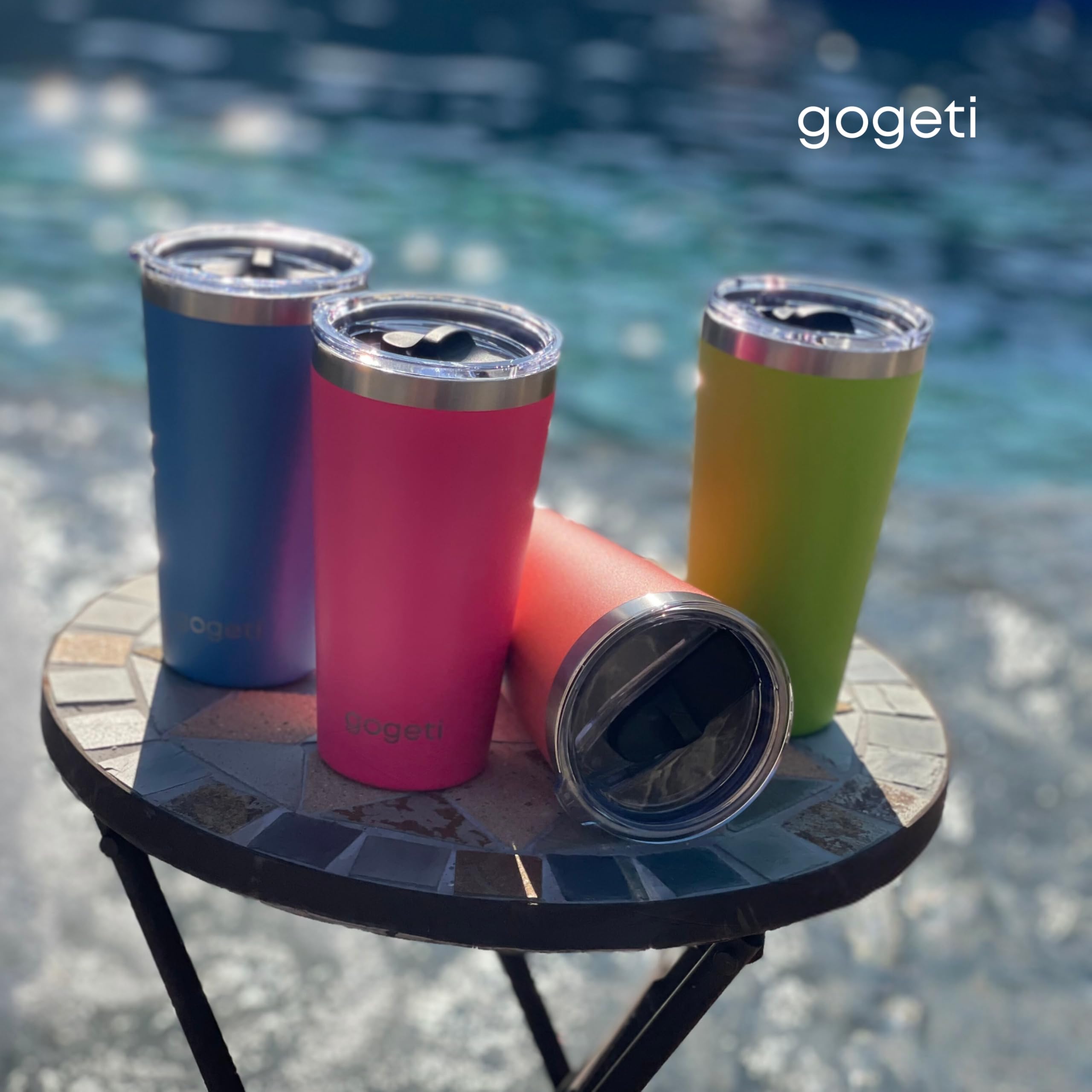 Juego de vasos aislados de acero inoxidable de 16 onzas, tazas de viaje para bebidas frías y calientes (coral, verde lima, azul océano, rosa intenso)