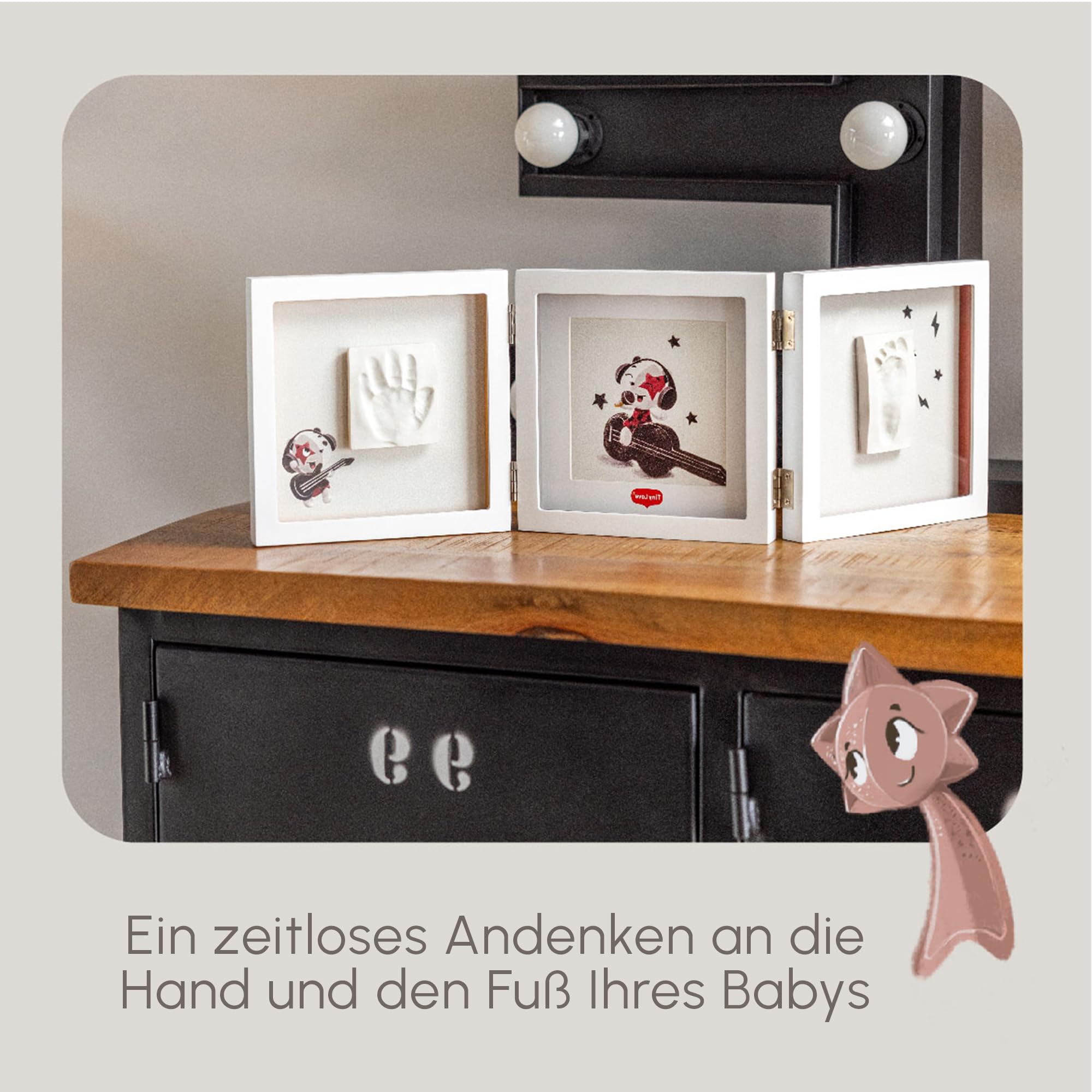 Tiny Love Doppelter Bilderrahmen, Gipsabdruck Baby Hand und Fuß, Clay Set, Andenken Hand-/Fußabdruck Neugeborene, Dermatologisch Getestet, Geschenk Neugeborene, All-in-One-Set, Tiny Creations, Weiß