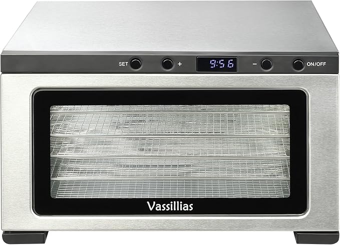 Stainless Steel Mini Food Dehydrator Dryer- 6 Stainless Steel Trays, Digital Adjustable Timer, 400W, 176°F, Temperature Control, for Jerky, Herb, Meat, Beef, Fruit and Pet Treats, Model 2016YJ, Silver