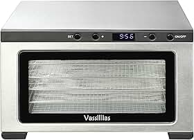 vassillias Mini Desidratador E Secador De Alimentos Em Aço Inoxidável - 6 Bandejas De Aço Inoxidável, Temporizador Digital Ajustável, 400 W, 80 °C, Controle De Temperatura, Para Carne Seca, Ervas, C
