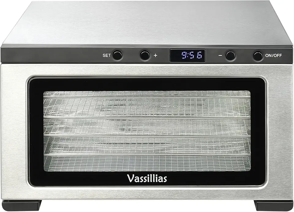 vassillias Mini Desidratador E Secador De Alimentos Em Aço Inoxidável - 6 Bandejas De Aço Inoxidável, Temporizador Digital Ajustável, 400 W, 80 °C, Controle De Temperatura, Para Carne Seca, Ervas, C